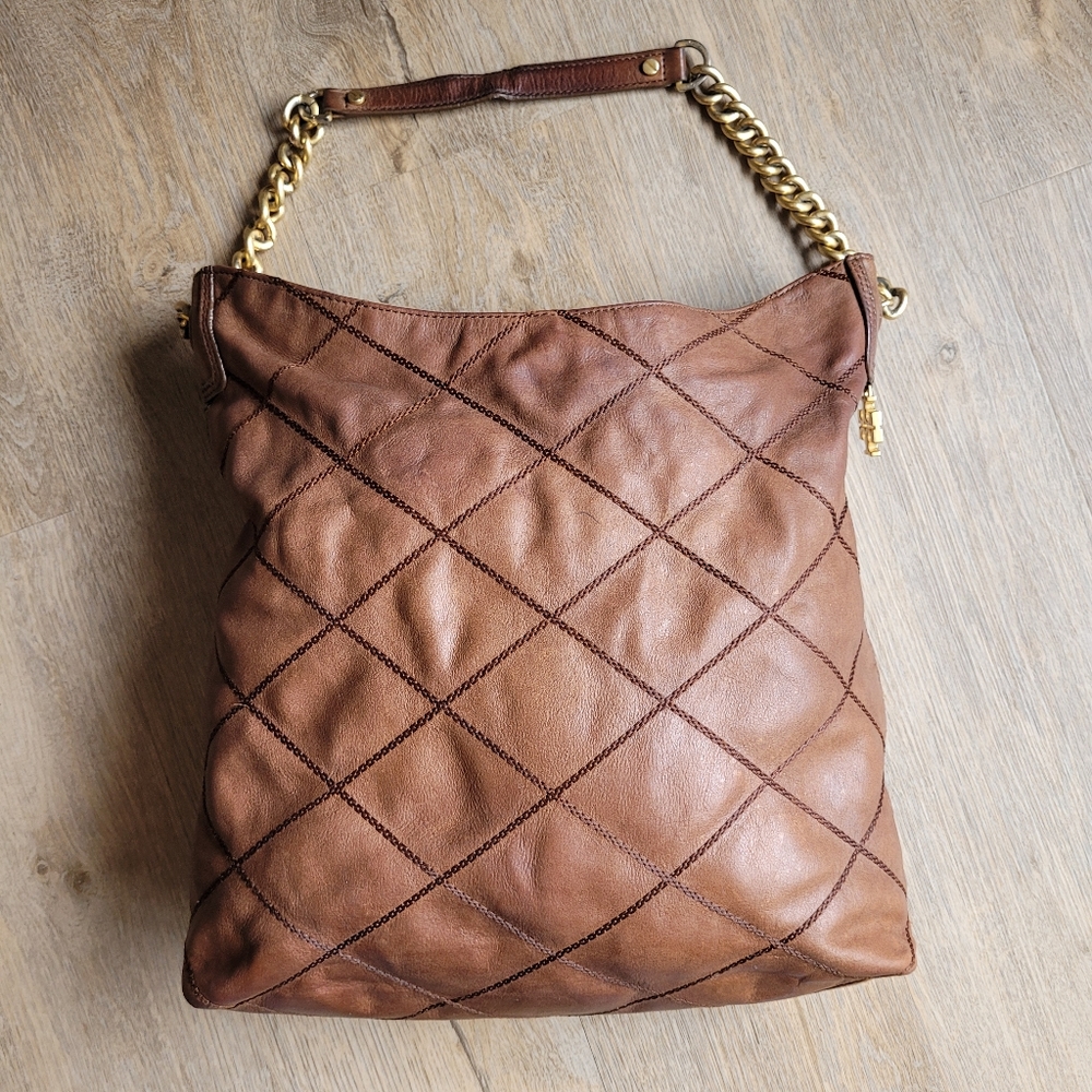 COPY - Tory Burch Lysa brown leather quilted stitched hobo bag purse MSRP $598 …
